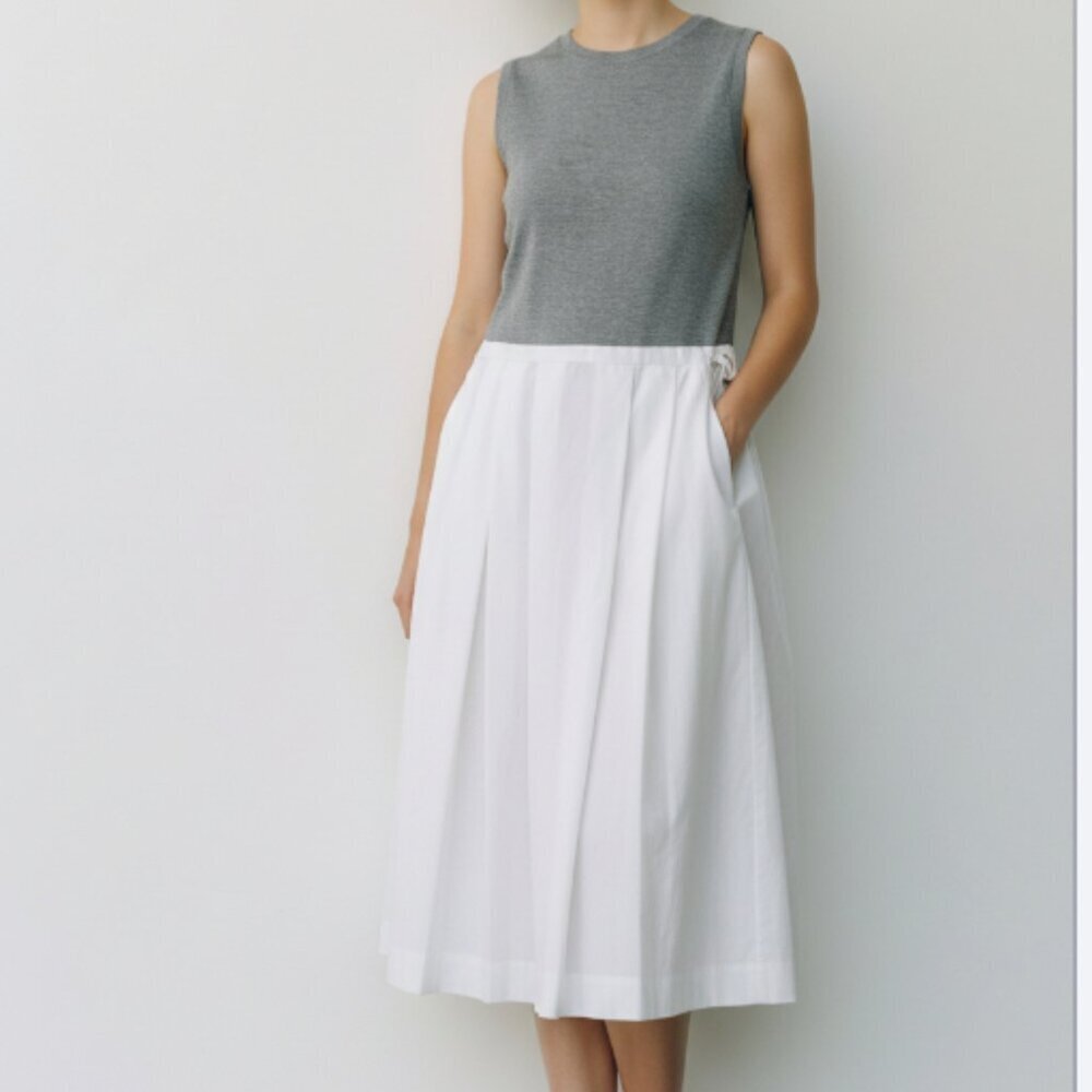 AirField Mixed Media Sleeveless Dress 40 US Large Grey White Cotton
